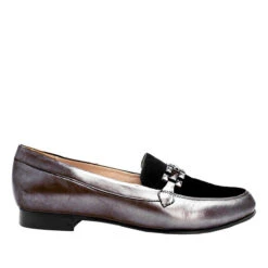 CARINA - Inox Y Negro Regina Romero Zapato Mocasin De Piso Para Dama En Piel
