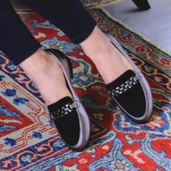 CARINA - Inox Y Negro Regina Romero Zapato Mocasin De Piso Para Dama En Piel -Reginaromero Tienda de ventas Regina Romero Zapato Mocasin Carina Piel Inox Ante Negro 7