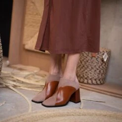 DIDI 75 - Caramelo Y Rosa Regina Romero Zapato Bota Botin Mule Tacon Alto Para Dama En Piel -Reginaromero Tienda de ventas Regina Romero Bota Botin Mule Didi 80 Piel Caramelo y Rosa 7