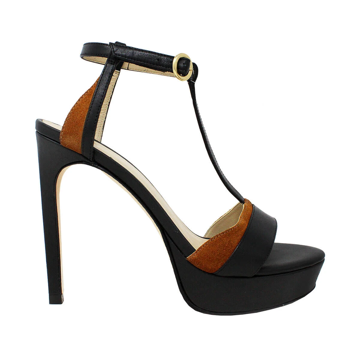 PITA 125 - Negro Y Terracota Regina Romero Zapato Sandalia Plataforma Tacon Alto Para Dama En Piel