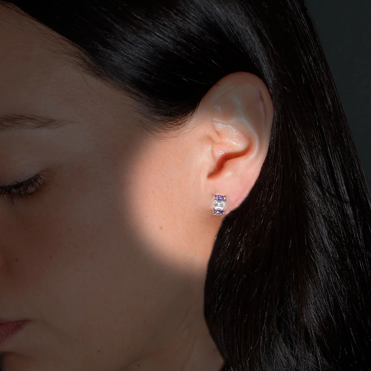 CORDOBA - Color Zafiro Lila Y Oro Rosado Regina RomeroArete Para Dama - Imagen 2