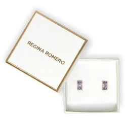 CORDOBA - Color Zafiro Lila Y Oro Rosado Regina RomeroArete Para Dama -Reginaromero Tienda de ventas Regina Romero aretes Cordoba cristal lila oro rosa 5