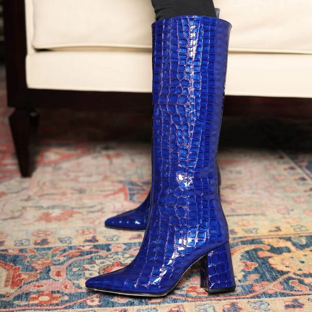 BROOKLYN 75 - Charol Azul Rey Regina Romero Zapato Bota Larga Tacon Alto Para Dama En Piel 3 BROOKLYN 75 - Charol Azul Rey Regina Romero Zapato Bota Larga Tacon Alto Para Dama En Piel - Imagen 3