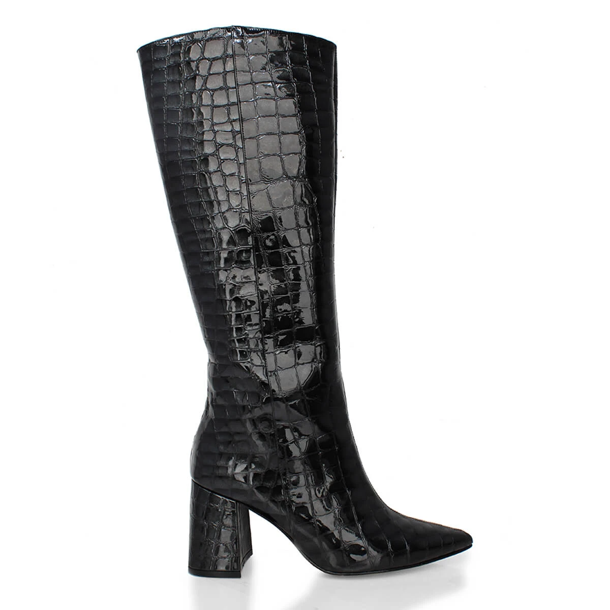 BROOKLYN 75 - Charol Negro Regina Romero Zapato Bota Larga Tacon Alto Para Dama En Piel 1 BROOKLYN 75 - Charol Negro Regina Romero Zapato Bota Larga Tacon Alto Para Dama En Piel