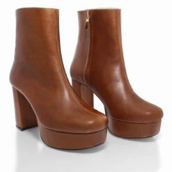 ELSY 95 - Tan Regina Romero Zapato Bota Botin Plataforma Tacon Alto Para Dama En Piel -Reginaromero Tienda de ventas Regina Romero bota botin Elsy tan piel 2