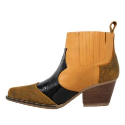 MADDIE 60 Edicion Limitada - Charol Negro Y Miel Regina Romero Zapato Bota Botin Tacon Bajo Para Dama En Piel -Reginaromero Tienda de ventas Regina Romero bota botin Maddie miel charol negro 3