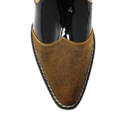 MADDIE 60 Edicion Limitada - Charol Negro Y Miel Regina Romero Zapato Bota Botin Tacon Bajo Para Dama En Piel -Reginaromero Tienda de ventas Regina Romero bota botin Maddie miel charol negro 4