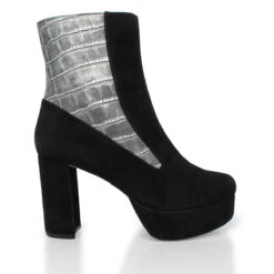 MARILINA 95 - Negro Y Plata Regina Romero Zapato Bota Botin Plataforma Tacon Alto Para Dama En Piel
