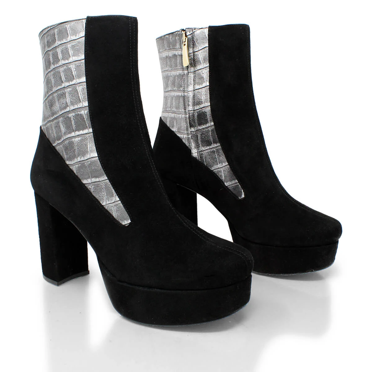 MARILINA 95 - Negro Y Plata Regina Romero Zapato Bota Botin Plataforma Tacon Alto Para Dama En Piel 7 MARILINA 95 - Negro Y Plata Regina Romero Zapato Bota Botin Plataforma Tacon Alto Para Dama En Piel - Imagen 7