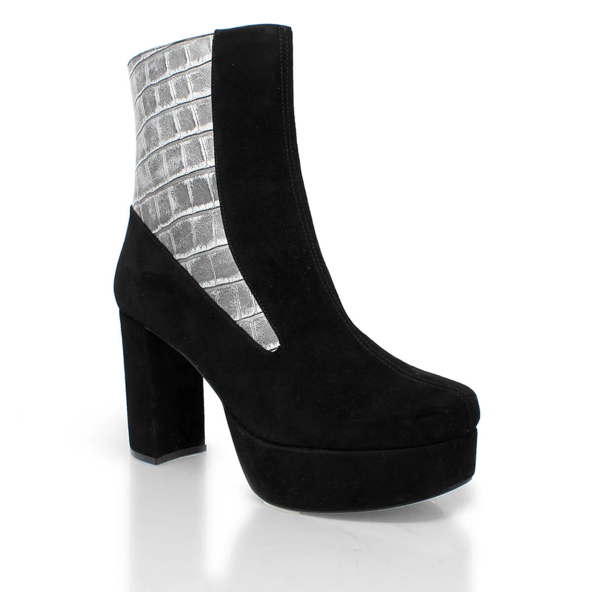 MARILINA 95 - Negro Y Plata Regina Romero Zapato Bota Botin Plataforma Tacon Alto Para Dama En Piel 5 MARILINA 95 - Negro Y Plata Regina Romero Zapato Bota Botin Plataforma Tacon Alto Para Dama En Piel - Imagen 5