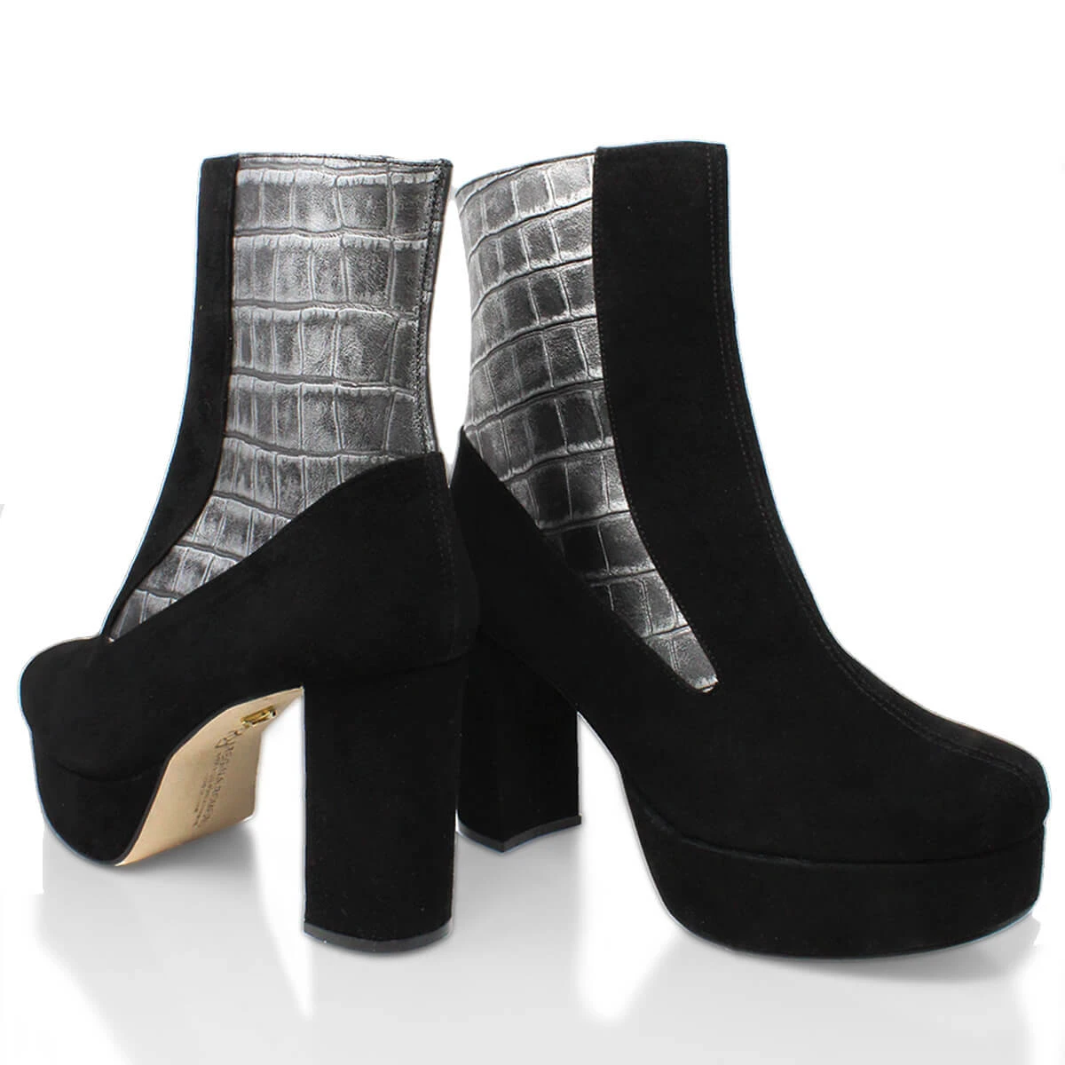 MARILINA 95 - Negro Y Plata Regina Romero Zapato Bota Botin Plataforma Tacon Alto Para Dama En Piel 10 MARILINA 95 - Negro Y Plata Regina Romero Zapato Bota Botin Plataforma Tacon Alto Para Dama En Piel - Imagen 10