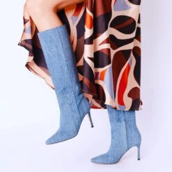 MITZY 75 - Denim Regina Romero Zapato Bota Larga Tacon Alto Para Dama -Reginaromero Tienda de ventas Regina Romero bota botin Mitzy mezclilla 11