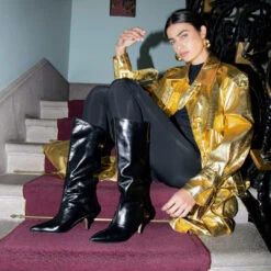 STASHA 50 - Negro Regina Romero Zapato Bota Larga Tacon Alto Para Dama En Piel -Reginaromero Tienda de ventas Regina Romero bota botin Stasha negro piel 8