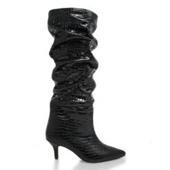 TORI 50 - Charol Negro Regina Romero Zapato Bota Larga Tacon Alto Para Dama En Piel