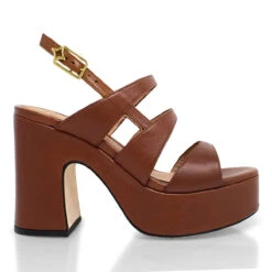 MARITE 105 - Tan Regina Romero Zapato Sandalia Plataforma Tacon Alto Para Dama En Piel