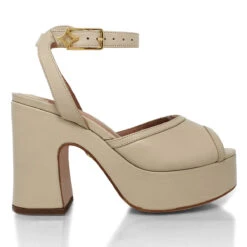 OLIMPIA 100 - Beige Regina Romero Zapato Sandalia Plataforma Tacon Alto Para Dama En Piel