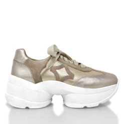 KATINA - Beige Y Dorado Regina Romero Zapato Tenis Urbano Sport Para Dama En Piel