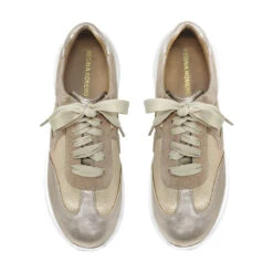 KATINA - Beige Y Dorado Regina Romero Zapato Tenis Urbano Sport Para Dama En Piel -Reginaromero Tienda de ventas Regina Romero tenis plataforma urbano Katina seda piel 2
