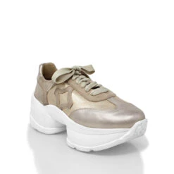 KATINA - Beige Y Dorado Regina Romero Zapato Tenis Urbano Sport Para Dama En Piel -Reginaromero Tienda de ventas Regina Romero tenis plataforma urbano Katina seda piel 3