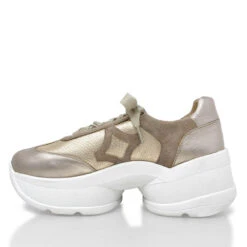KATINA - Beige Y Dorado Regina Romero Zapato Tenis Urbano Sport Para Dama En Piel -Reginaromero Tienda de ventas Regina Romero tenis plataforma urbano Katina seda piel 4
