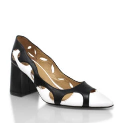 AURORA 75 - Negro Y Blanco Regina Romero Zapato Zapatilla Tacon Alto Para Dama En Piel -Reginaromero Tienda de ventas Regina Romero zapatilla Aurora negro blanco piel 3