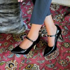 MARY JANE 75 - Charol Negro Regina Romero Zapato Zapatilla Tacon Alto Para Dama En Piel -Reginaromero Tienda de ventas Regina Romero zapatilla Mary Jane charol negro 08