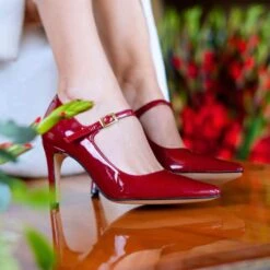 MARY JANE 75 - Charol Cherry Regina Romero Zapato Zapatilla Tacon Alto Para Dama En Piel -Reginaromero Tienda de ventas Regina Romero zapatilla Mary Jane charol rojo piel 7