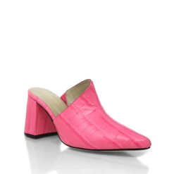DENISE 80 - Rosa Regina Romero Zapato Zapatilla Tacon Alto Para Dama En Piel -Reginaromero Tienda de ventas Regina Romero zapatilla mule Denisse croco rosa piel 3