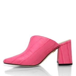 DENISE 80 - Rosa Regina Romero Zapato Zapatilla Tacon Alto Para Dama En Piel -Reginaromero Tienda de ventas Regina Romero zapatilla mule Denisse croco rosa piel 4