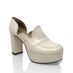JOY 95 - Blanco Regina Romero Zapato Zapatilla Tacon Alto Para Dama En Piel -Reginaromero Tienda de ventas Regina Romero zapatilla plataforma mocasin Joy blanco piel 3