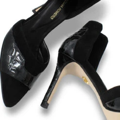RANIA 75 - Negro Regina Romero Zapato Zapatilla Tacon Alto Para Dama En Piel -Reginaromero Tienda de ventas Regina Romero zapatilla pump Rania croco ante negro piel 7