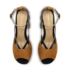 CAPRI 95 - Camel Y Negro Regina Romero Zapato Zapatilla Tacon Alto Para Dama En Piel -Reginaromero Tienda de ventas Regina Romero zapatilla sandalia Capri camel ante charol BN 2