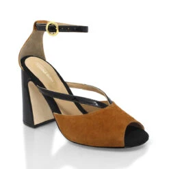 CAPRI 95 - Camel Y Negro Regina Romero Zapato Zapatilla Tacon Alto Para Dama En Piel -Reginaromero Tienda de ventas Regina Romero zapatilla sandalia Capri camel ante charol BN 3