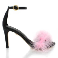 KELLY 85 - Charol Negro Y Rosa Regina Romero Zapato Sandalia Zapatilla Tacon Alto Para Dama En Piel