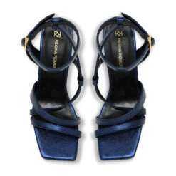 PIA 100 - Azul Metalico Regina Romero Zapato Sandalia Zapatilla Tacon Alto Para Dama En Piel -Reginaromero Tienda de ventas Regina Romero zapatilla sandalia Pia azul metalico piel 2