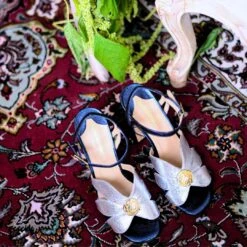 TRIXIE 95 - Azul Metalico Regina Romero Zapato Zapatilla Tacon Alto Para Dama En Piel -Reginaromero Tienda de ventas Regina Romero zapatilla sandalia Trixie plata marino piel 07