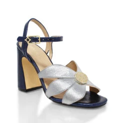 TRIXIE 95 - Azul Metalico Regina Romero Zapato Zapatilla Tacon Alto Para Dama En Piel -Reginaromero Tienda de ventas Regina Romero zapatilla sandalia Trixie plata marino piel 3