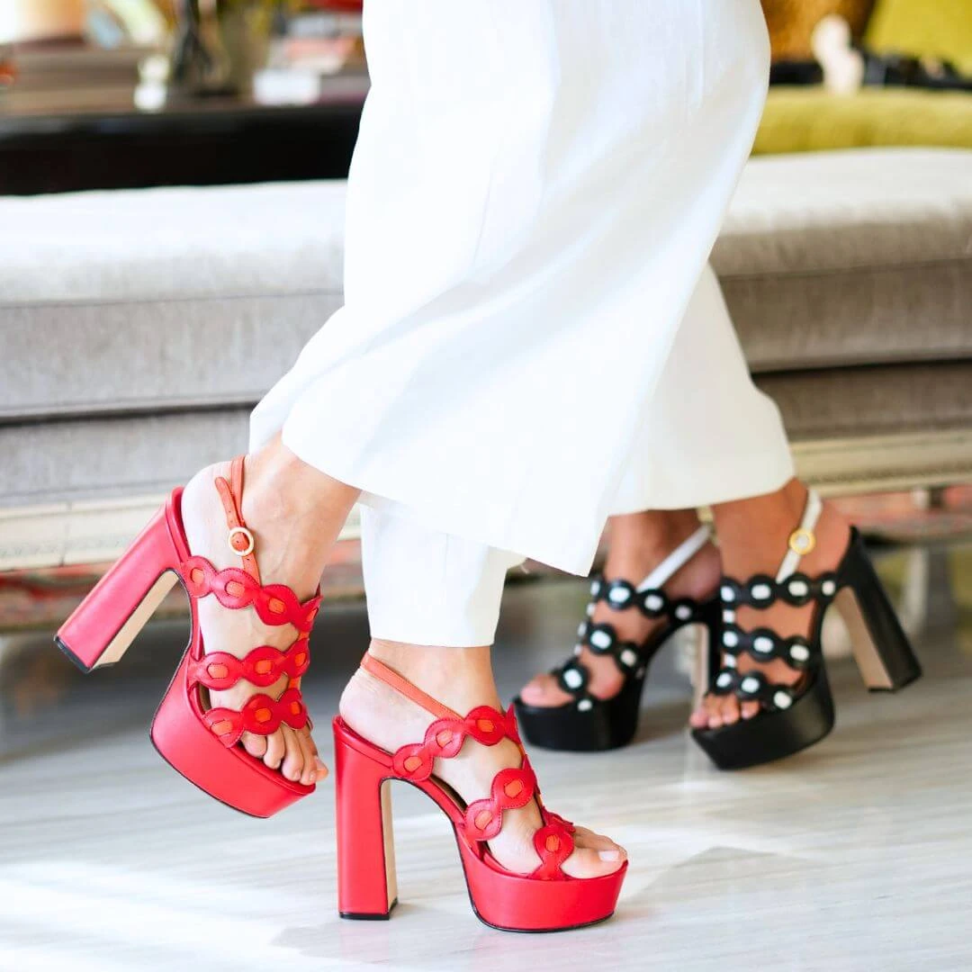 AGNI 135 - Rojo Y Naranja Regina Romero Zapato Sandalia Plataforma Tacon Alto Para Dama En Piel 2 AGNI 135 - Rojo Y Naranja Regina Romero Zapato Sandalia Plataforma Tacon Alto Para Dama En Piel - Imagen 2