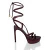 BRIGGITE 125 - Burgundy Regina Romero Zapato Sandalia Plataforma Tacon Alto Para Dama En Piel