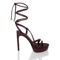 BRIGGITE 125 - Burgundy Regina Romero Zapato Sandalia Plataforma Tacon Alto Para Dama En Piel