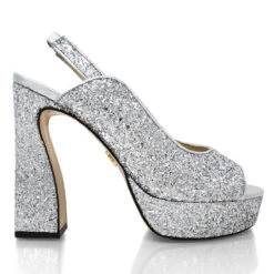 CHERYL 125 - Glitter Plata Regina Romero Zapato Sandalia Plataforma Tacon Alto Para Dama En Piel