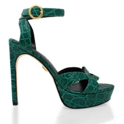 LORRAINE 125 - Verde Jade Regina Romero Zapato Sandalia Zapatilla Tacon Alto Para Dama En Piel