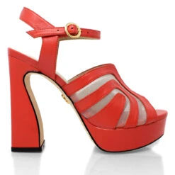 ROBIN 125 - Coral Regina Romero Zapato Sandalia Plataforma Tacon Alto Para Dama En Piel