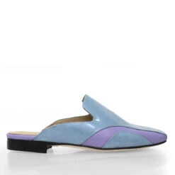 CECY - Charol Azul Y Lila Regina Romero Zapato Flat Mule De Piso Para Dama En Piel