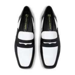 CLARK - Blanco Y Negro Regina Romero Zapato Mocasin De Piso Para Dama En Piel -Reginaromero Tienda de ventas Regina Romero zapato mocasin Clark blanco negro piel 2