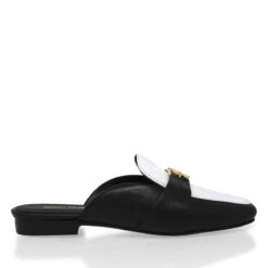 SAMMY - Negro Y Blanco Regina Romero Zapato Flat Mule De Piso Para Dama En Piel