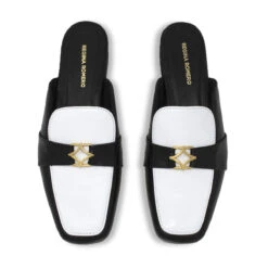 SAMMY - Negro Y Blanco Regina Romero Zapato Flat Mule De Piso Para Dama En Piel -Reginaromero Tienda de ventas Regina Romero zapato mocasin mule Sammy blanco negro piel 2