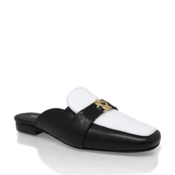SAMMY - Negro Y Blanco Regina Romero Zapato Flat Mule De Piso Para Dama En Piel -Reginaromero Tienda de ventas Regina Romero zapato mocasin mule Sammy blanco negro piel 3