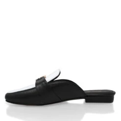 SAMMY - Negro Y Blanco Regina Romero Zapato Flat Mule De Piso Para Dama En Piel -Reginaromero Tienda de ventas Regina Romero zapato mocasin mule Sammy blanco negro piel 4