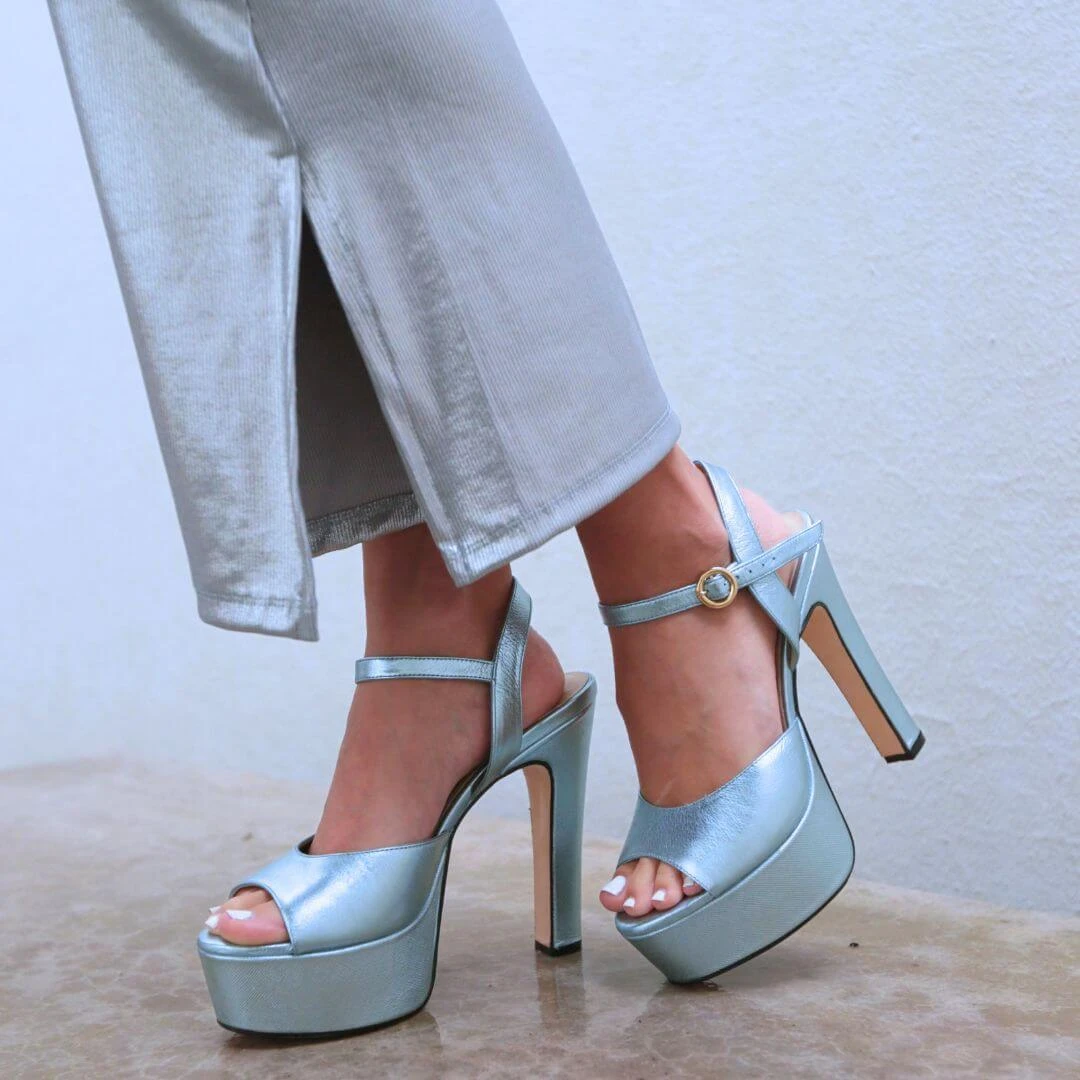 SABRINA 135 - Azul Perlizado Regina Romero Zapato Sandalia Plataforma Tacon Alto Para Dama En Piel - Imagen 3